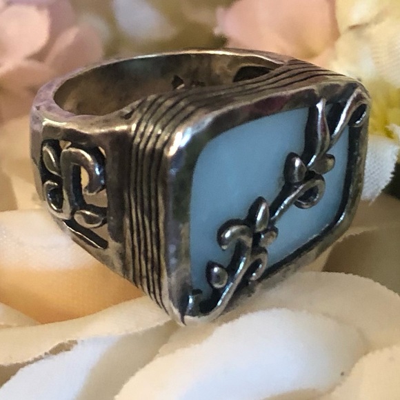 Vintage Silpada Sterling Silver Light Blue Quartz Filigree Vine Ring R2266 Sz 6 - Picture 1 of 16